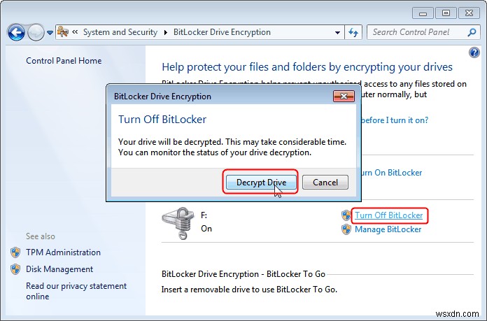 Cách xóa mã hóa ổ BitLocker trên Windows 7