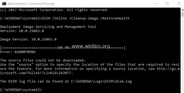Cách khắc phục:Không thể tải xuống tệp nguồn DISM, Lỗi 0x800f0906 (Windows 10 / 8.1).