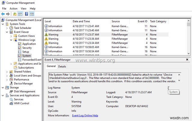 Cách sửa lỗi WCIFS Bộ lọc hệ thống tệp không thành công với ID sự kiện 4 (Windows 10)