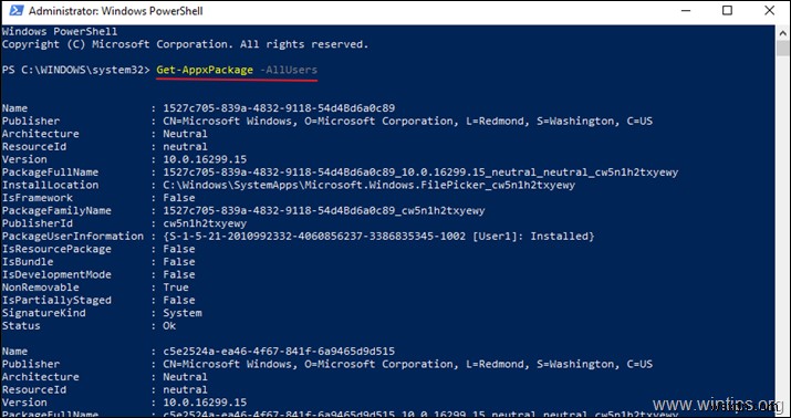 Cách xem tất cả Ứng dụng &Gói đã cài đặt trong Windows 10, 8.1, 8 từ PowerShell.