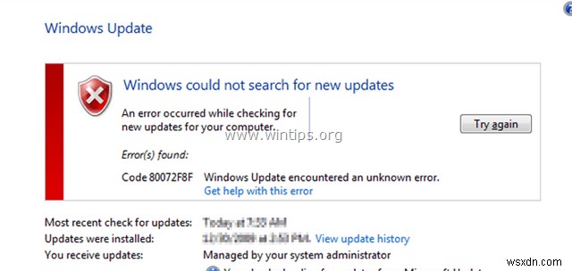 Sửa lỗi Windows Update 0x80244022 hoặc 0x80072ee2.