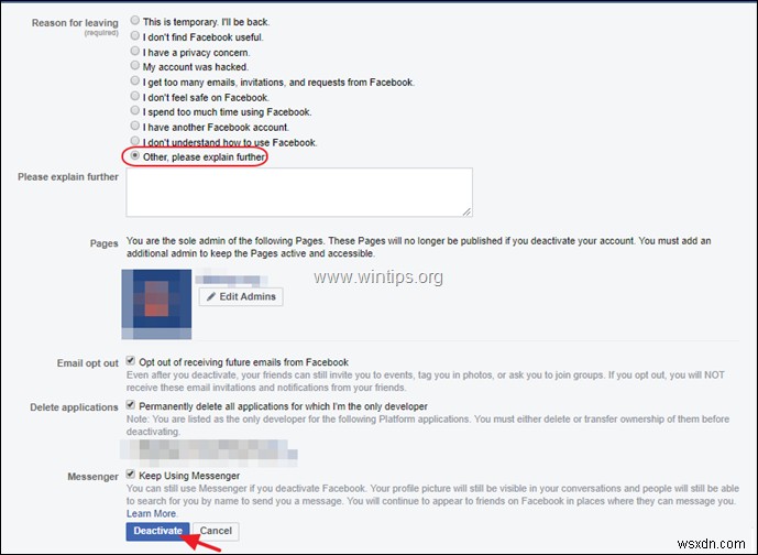 Cách hủy kích hoạt hoặc xóa tài khoản Facebook.