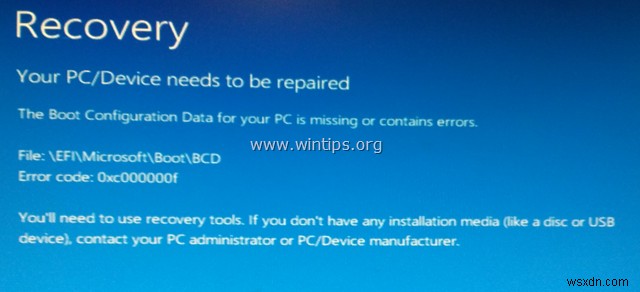 Dữ liệu cấu hình khởi động khắc phục thiếu lỗi BSOD 0x000000f trên Windows 10/8 / 8.1