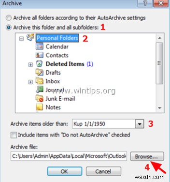 Cách sao chép cấu trúc thư mục Outlook (chỉ) sang tệp dữ liệu Outlook mới. 