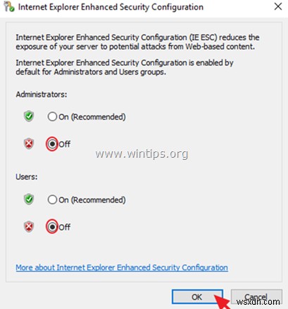 Cách tắt cấu hình bảo mật nâng cao của Internet Explorer trong máy chủ 2016