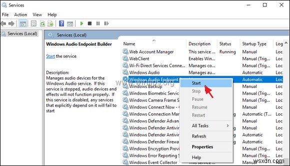 Khắc phục:Không có âm thanh trên Windows 10. Dịch vụ âm thanh không thể bắt đầu 1068 (Đã giải quyết).