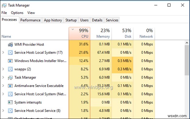 Khắc phục:Mức sử dụng CPU cao của máy chủ nhà cung cấp WMI trên HĐH Windows 10/8/7 (Đã giải quyết)