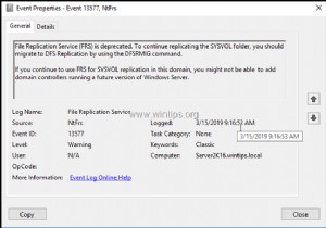 Khắc phục:Dịch vụ nhân bản tệp (FRS) không được chấp nhận sau khi Di chuyển sang Active Directory 2012 hoặc 2016 (Đã giải quyết)