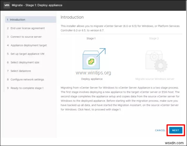 Cách di chuyển VMware vCenter Server trên Windows sang VCSA 6.7