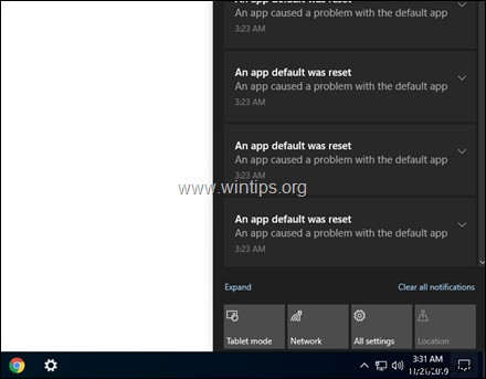 Khắc phục:Mặc định ứng dụng đã được đặt lại Lỗi thông báo trong Windows 10.
