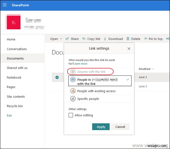 Khắc phục:Bất kỳ ai có tùy chọn liên kết đều bị Greyed Out trên SharePoint (Solved)