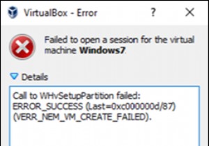 Khắc phục lỗi VirtualBox:Cuộc gọi đến WHvSetupPartition không thành công:ERROR_SUCCESS (Đã giải quyết)