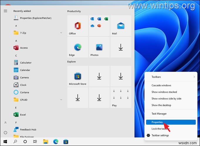 Cách tải menu Start của Windows 10 cổ điển trong Windows 11.