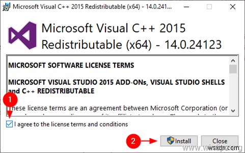 Cách cài đặt thư viện thời gian chạy Visual C ++ 2015.