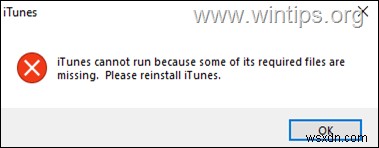Khắc phục:Thiếu tệp yêu cầu iTunes và không thể chạy. (Đã giải quyết)