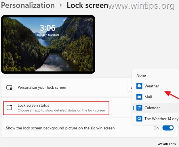 Cách thay đổi nền màn hình khóa trong Windows 11.