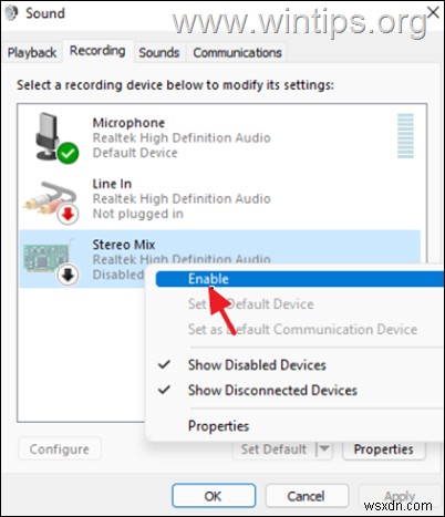Cách bật kết hợp âm thanh nổi nếu không hiển thị dưới dạng thiết bị ghi trong Windows 11/10.