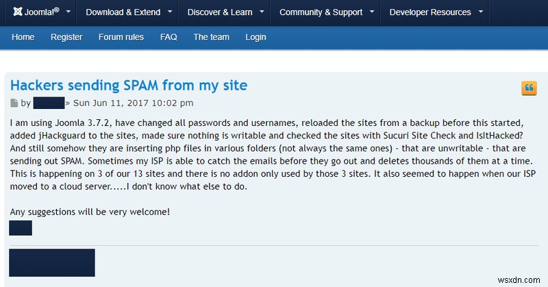Trang web Joomla bị tấn công và gửi email rác. Làm thế nào để khắc phục? 