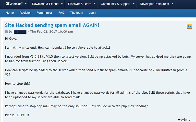 Trang web Joomla bị tấn công và gửi email rác. Làm thế nào để khắc phục? 