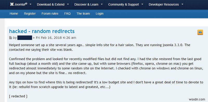 Hack chuyển hướng phần mềm độc hại Joomla - Cách phát hiện và khắc phục nó