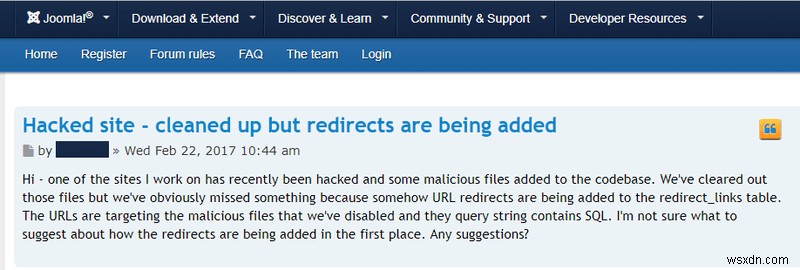 Hack chuyển hướng phần mềm độc hại Joomla - Cách phát hiện và khắc phục nó