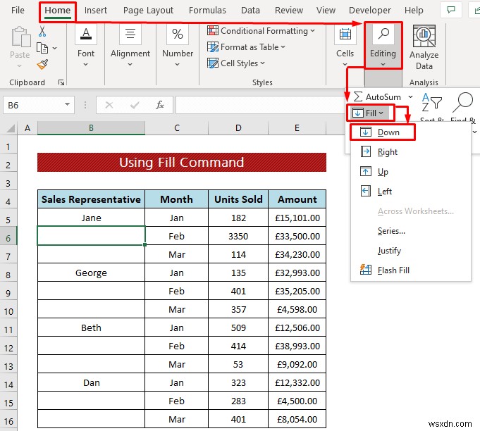 Kỹ thuật làm sạch dữ liệu:Điền vào ô trống trong Excel (4 cách)