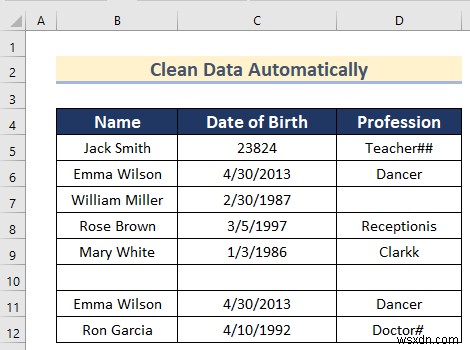 Cách thực hiện dọn dẹp dữ liệu tự động trong Excel (10 Mẹo đơn giản)