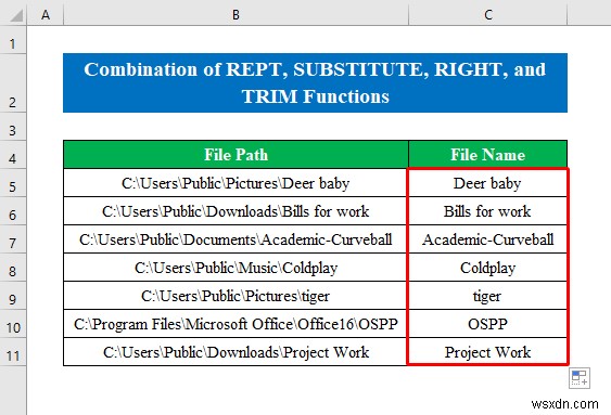 Cách lấy tên tệp từ đường dẫn trong Excel (6 phương pháp đơn giản)