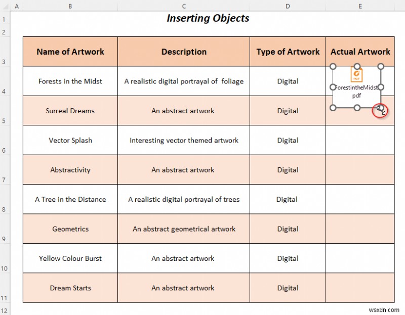 Cách sử dụng đối tượng Excel để tạo danh mục nghệ thuật