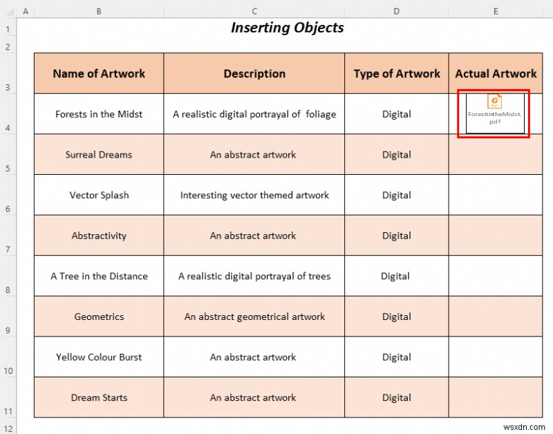 Cách sử dụng đối tượng Excel để tạo danh mục nghệ thuật