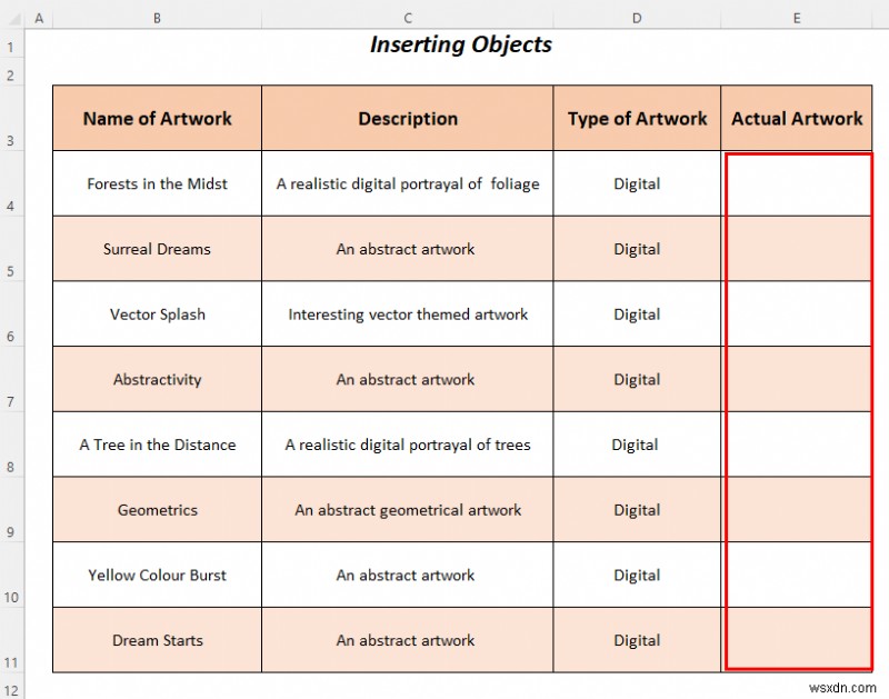 Cách sử dụng đối tượng Excel để tạo danh mục nghệ thuật