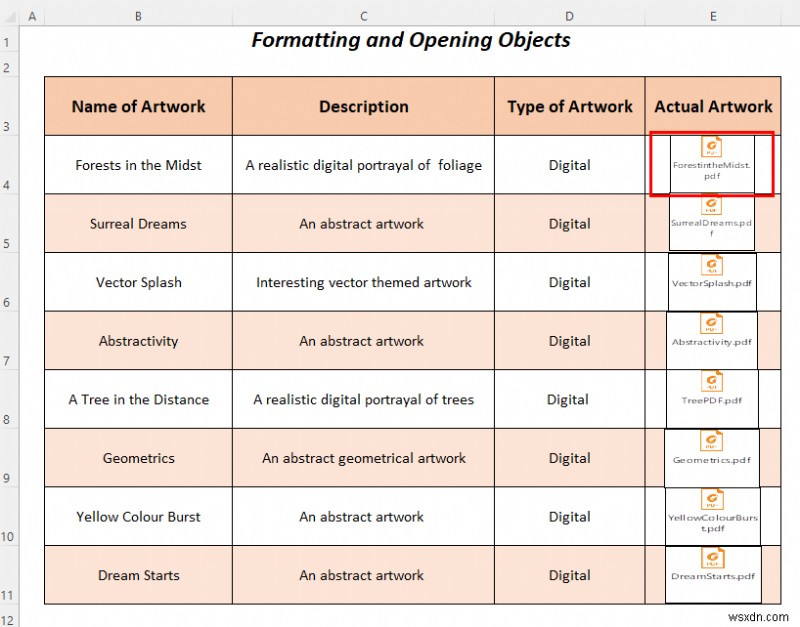 Cách sử dụng đối tượng Excel để tạo danh mục nghệ thuật