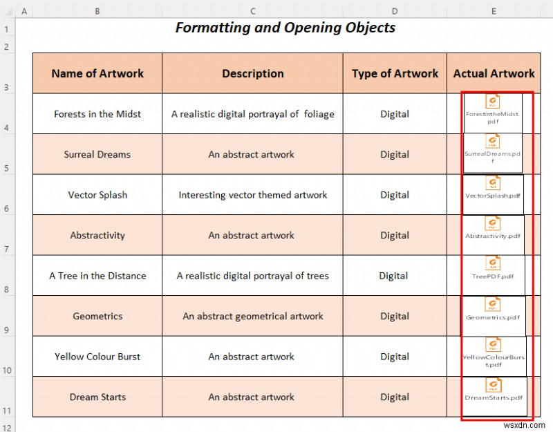 Cách sử dụng đối tượng Excel để tạo danh mục nghệ thuật