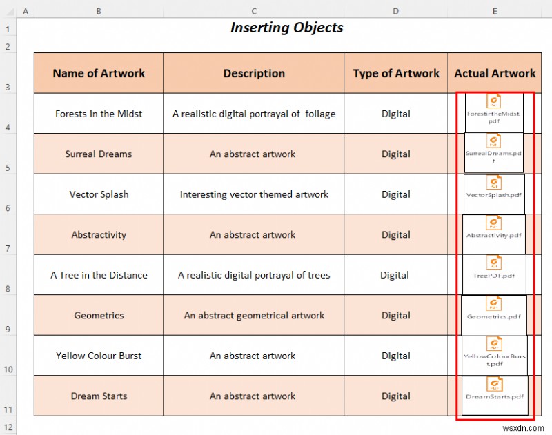 Cách sử dụng đối tượng Excel để tạo danh mục nghệ thuật