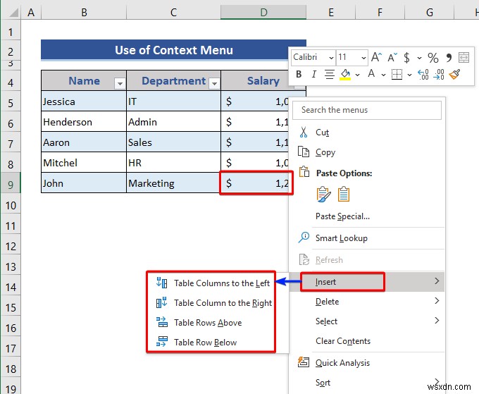 Cách Chèn hoặc Xóa Hàng và Cột từ Bảng Excel