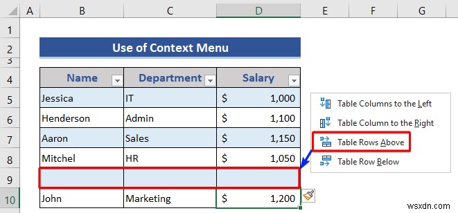 Cách Chèn hoặc Xóa Hàng và Cột từ Bảng Excel