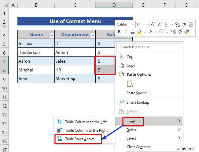 Cách Chèn hoặc Xóa Hàng và Cột từ Bảng Excel