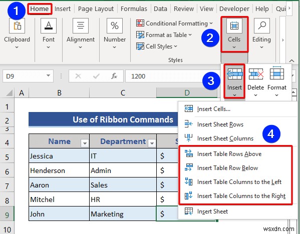 Cách Chèn hoặc Xóa Hàng và Cột từ Bảng Excel