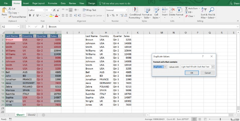 Cách loại bỏ các hàng trùng lặp trong bảng Excel