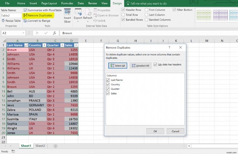 Cách loại bỏ các hàng trùng lặp trong bảng Excel