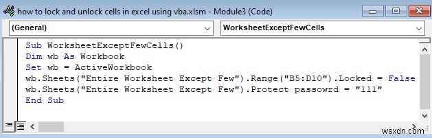 Cách khóa và mở khóa ô trong Excel bằng VBA