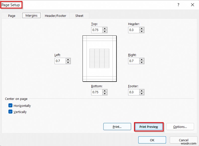 Thực hiện lệnh để căn giữa các trang tính đã chọn trong Excel