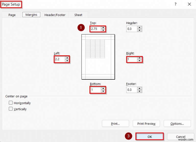 Thực hiện lệnh để căn giữa các trang tính đã chọn trong Excel