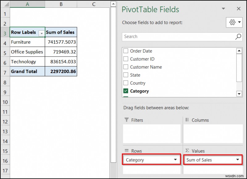 Tạo báo cáo hiển thị doanh số hàng quý theo lãnh thổ trong Excel