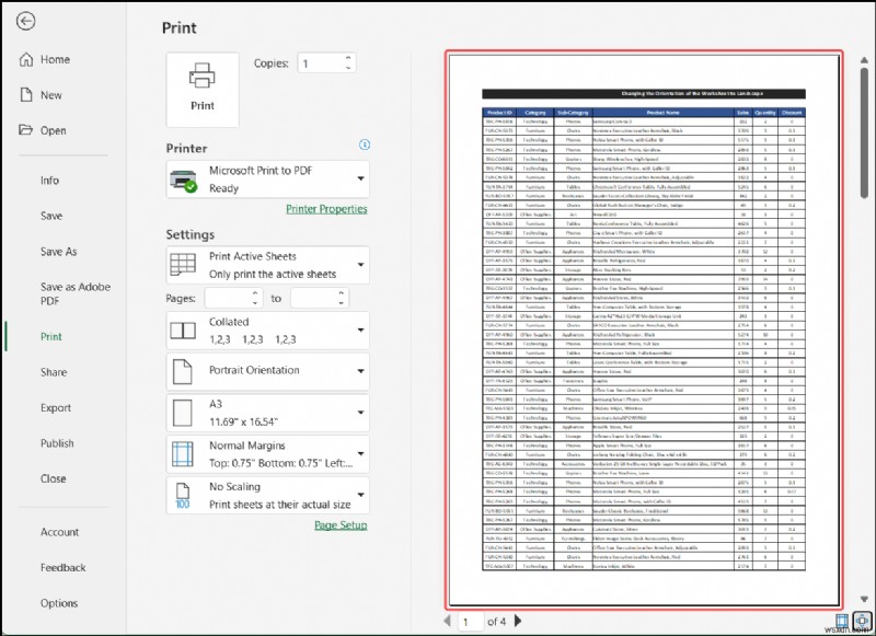 Cách thay đổi hướng của trang tính thành khổ ngang trong Excel