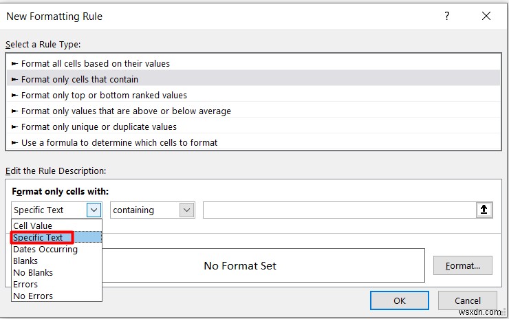 Áp dụng định dạng có điều kiện dựa trên ô văn bản khác trong Excel