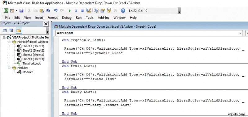 Danh sách thả xuống phụ thuộc nhiều Excel VBA (3 cách)