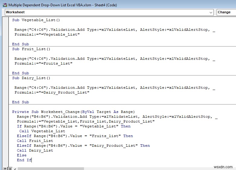 Danh sách thả xuống phụ thuộc nhiều Excel VBA (3 cách)