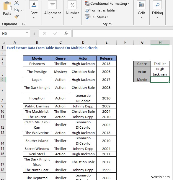 Cách trích xuất dữ liệu từ bảng dựa trên nhiều tiêu chí trong Excel