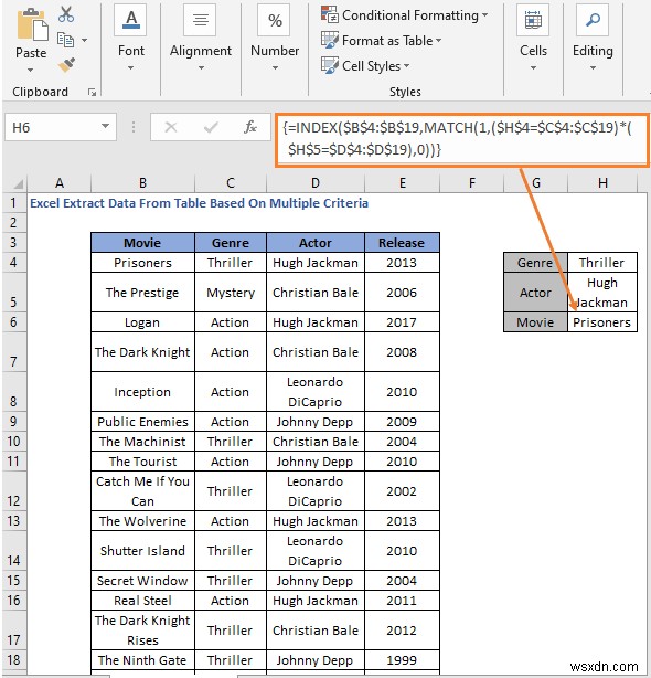 Cách trích xuất dữ liệu từ bảng dựa trên nhiều tiêu chí trong Excel